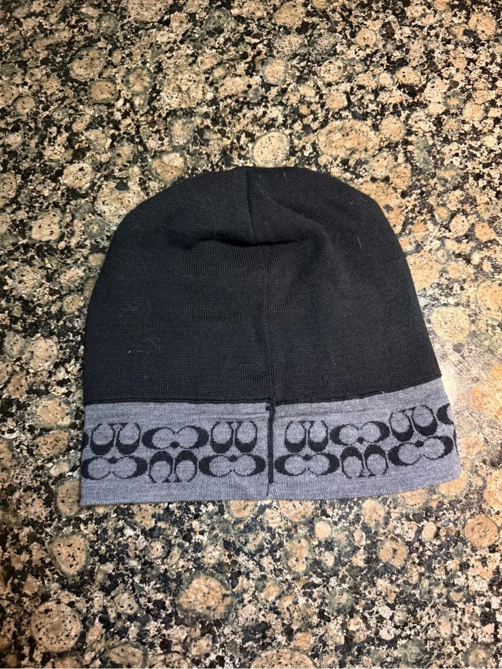 Coach Black & Gray Logo Knit Beanie and Scarf Set